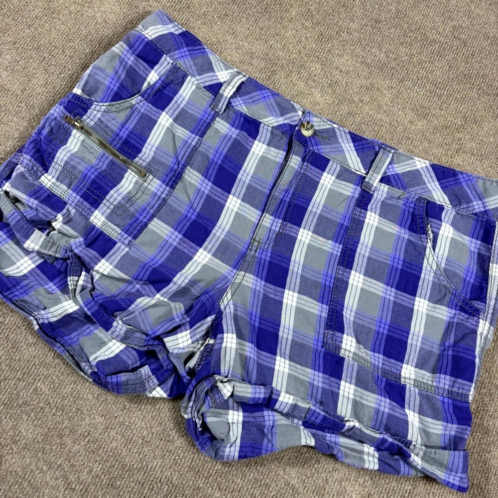 Faded Glory Chino Shorts Womens 16 Multicolor Plaid Cotton Cuffed Hem Travel